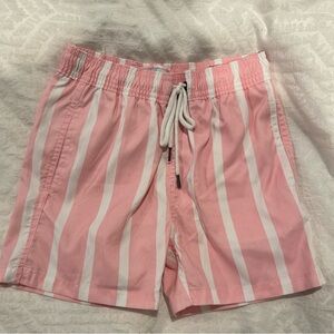 Strong boalt Pink and White Striped lined swim shorts